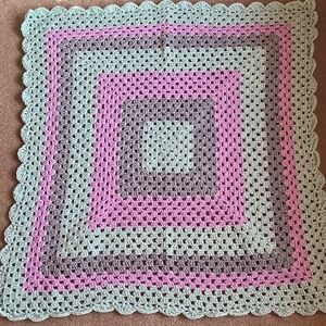 Crochet Granny Square Blanket Green Gray Purple Baby Blanket Or Throw
